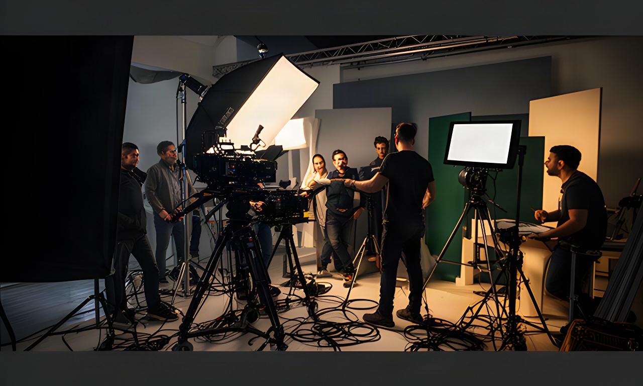Equipo de producción preparando un set de grabación televisiva en Chiclana de la Frontera
