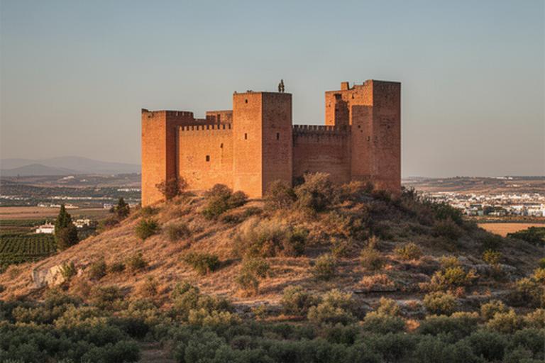 Castillo histórico de Andalucía sobre una colina con luz cálida de la tarde