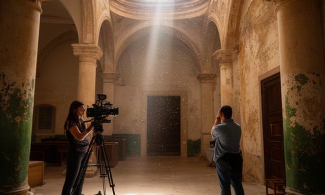 Equipo documental filmando el interior de un edificio histórico de un municipio gaditano